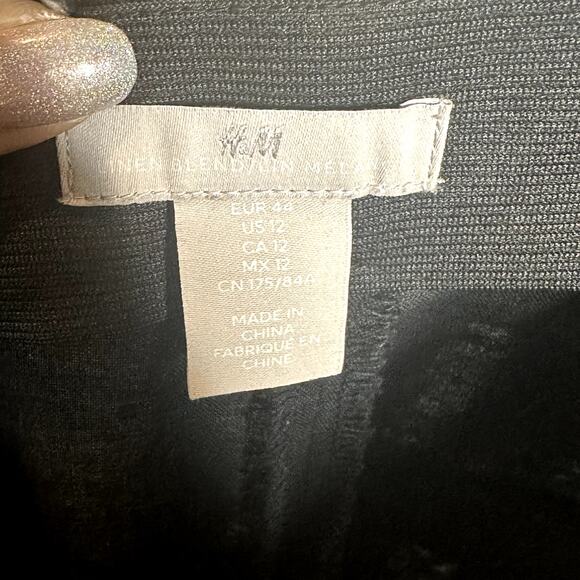 H&M Black Linen Blend Pockets High Rise Wide Leg Trouser Pants Women's‎ Size 12 - Picture 5 of 6